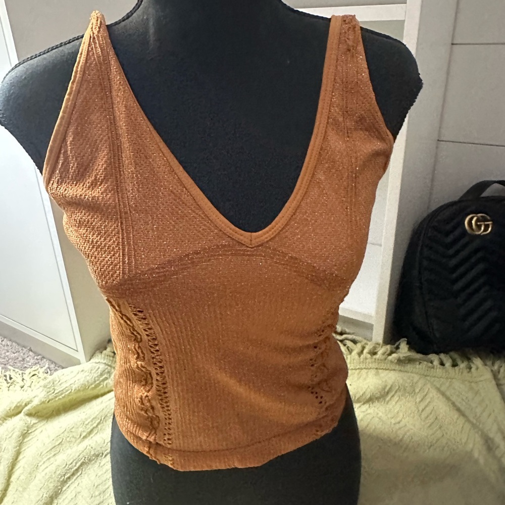 Anthropologie Shimmering Gold V-Neck Camisole
